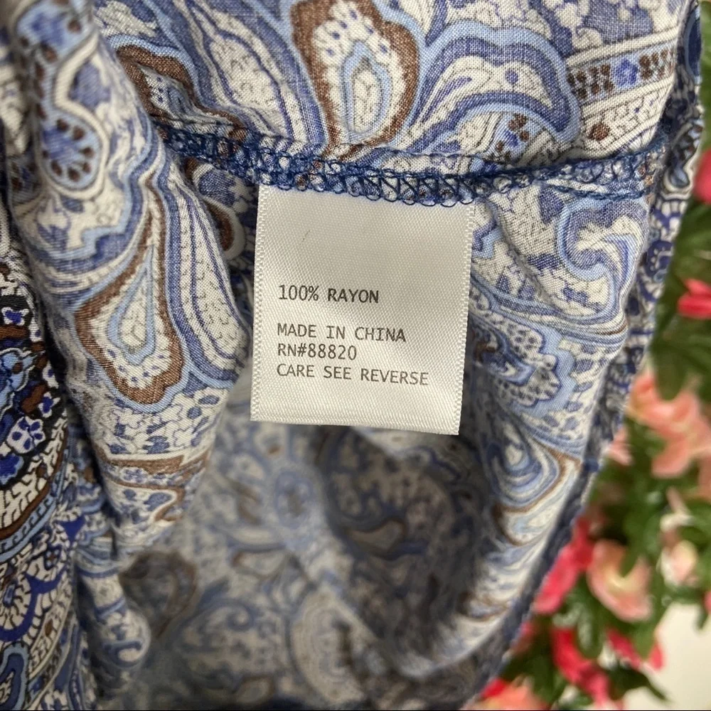 Ava Christine Blue Paisley Tank Top Blouse Medium Brown Boho Eccentric - Picture 6 of 7